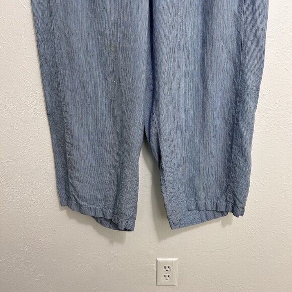 J Jill Love Linen Cropped Wide Leg Striped Pockets Blue Pants Lagenlook Size L - Picture 3 of 11
